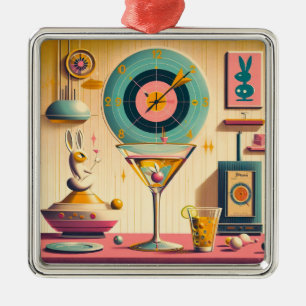 Midden eeuw Atomic Futuristic Rabbit Martini Metalen Ornament