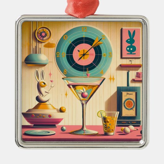 Midden eeuw Atomic Futuristic Rabbit Martini Metalen Ornament (Voorkant)