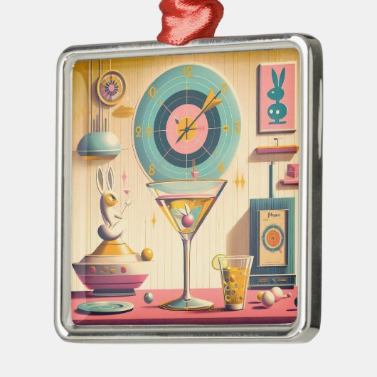 Midden eeuw Atomic Futuristic Rabbit Martini Metalen Ornament (Links)