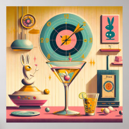 Midden eeuw Atomic Futuristic Rabbit Martini Poster