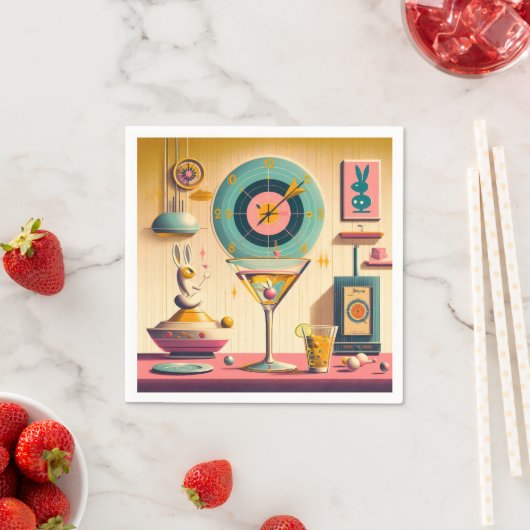 Midden eeuw Atomic Futuristic Rabbit Martini Servet (Insitu)