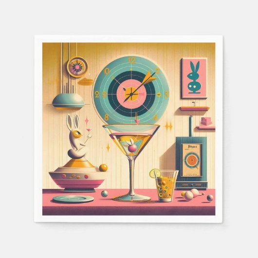 Midden eeuw Atomic Futuristic Rabbit Martini Servet (Voorkant)