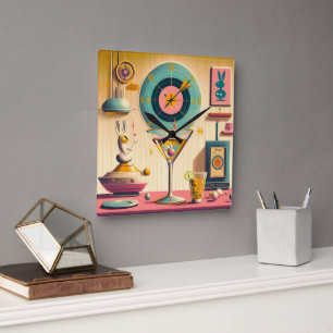 Midden eeuw Atomic Futuristic Rabbit Martini Vierkante Klok