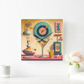 Midden eeuw Atomic Futuristic Rabbit Martini Vierkante Klok (Huis)