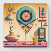 Midden eeuw Atomic Futuristic Rabbit Martini Vierkante Klok (Voorkant)