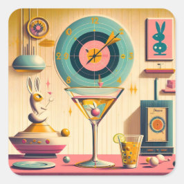 Midden eeuw Atomic Futuristic Rabbit Martini Vierkante Sticker