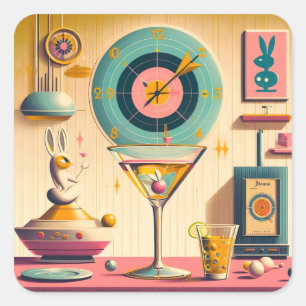 Midden eeuw Atomic Futuristic Rabbit Martini Vierkante Sticker