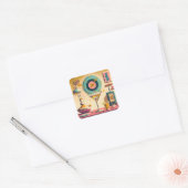Midden eeuw Atomic Futuristic Rabbit Martini Vierkante Sticker (Envelop)