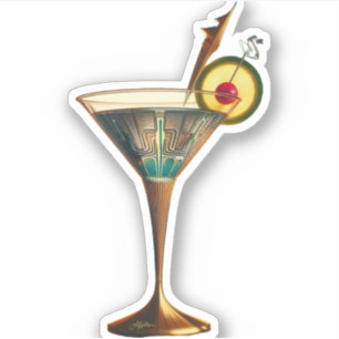 Midden eeuw Atomic Futuristic Space Age Martini Sticker