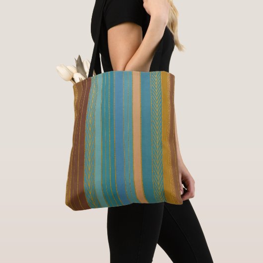 Midden-Eeuw Atomic Futuristic Stripes Print Tote Bag (Dichtbij)