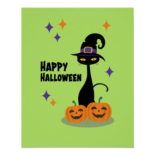 Midden-eeuw Atomic Halloween Cat Green Perfect Poster (Voorkant)