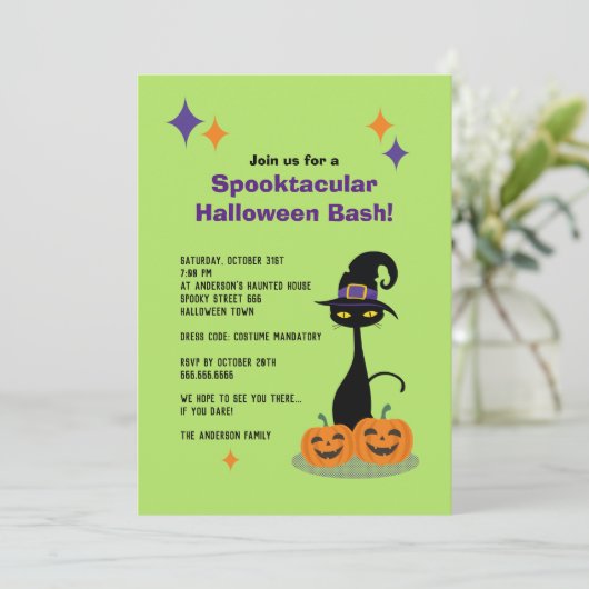 Midden-eeuw Atomic Halloween Cat Kaart (Staand voorkant)