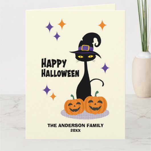 Midden-eeuw Atomic Halloween Cat Kaart (Voorkant)