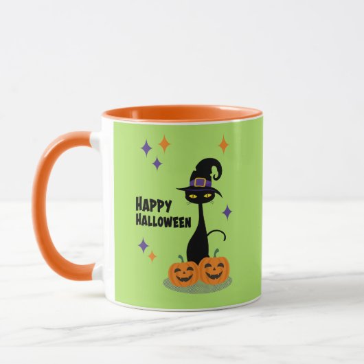 Midden-eeuw Atomic Halloween Cat Mok (Links)
