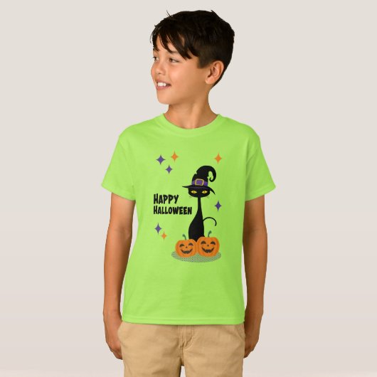 Midden-eeuw Atomic Halloween Cat T-shirt (Voorkant volledig)