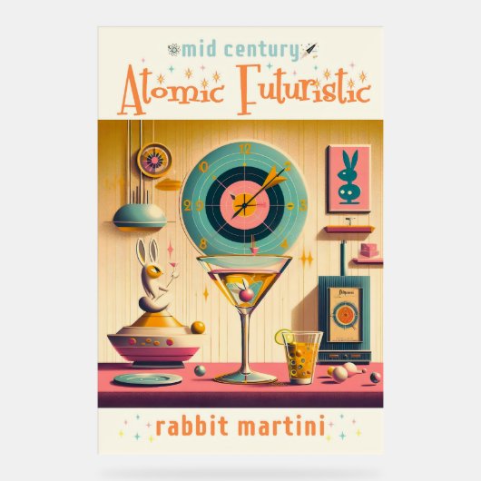 Midden eeuw Atomic Retro Futuristic Rabbit Martini Acryl Bord (Voorkant)