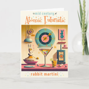 Midden eeuw Atomic Retro Futuristic Rabbit Martini Kaart