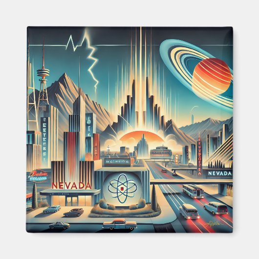 Midden eeuw Atomic Space Age Nevada Art Magneet (Voorkant)