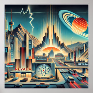 Midden eeuw Atomic Space Age Nevada Art Poster