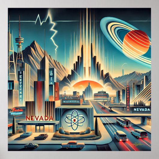 Midden eeuw Atomic Space Age Nevada Art Poster (Voorkant)