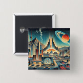 Midden eeuw Atomic Space Age Nevada Art Vierkante Button 5,1 Cm (Voorkant /achterkant)