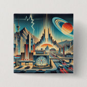 Midden eeuw Atomic Space Age Nevada Art Vierkante Button 5,1 Cm (Voorkant)