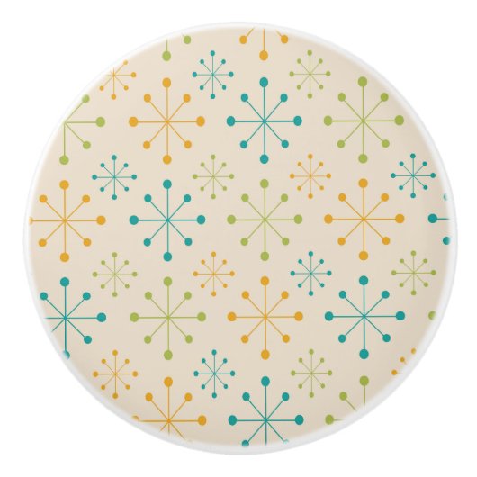 Midden-Eeuw Atomic Starburst Sinaasappel Blauwgroe Keramische Knop (Voorkant)