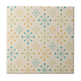 Midden-Eeuw Atomic Starburst Sinaasappel Blauwgroe Tegeltje