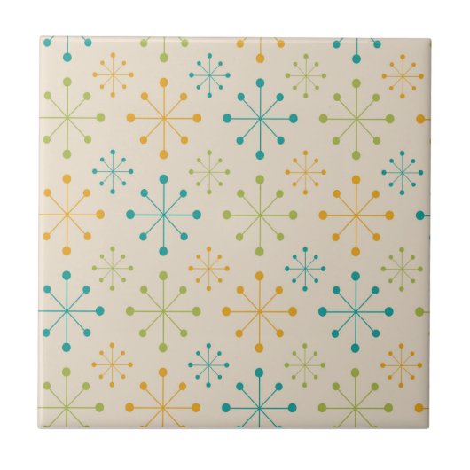 Midden-Eeuw Atomic Starburst Sinaasappel Blauwgroe Tegeltje (Voorkant)