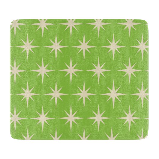 Midden-Eeuw Atomic Starbursts op Lime groen Snijplank (Voorkant)