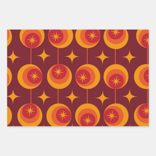 Midden-Eeuw Atomic Starbursts op Retro Circles Inpakpapier Vel (Voorkant 3)
