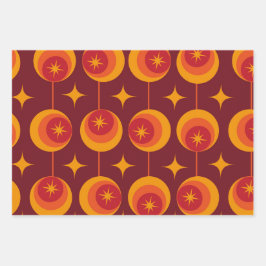 Midden-Eeuw Atomic Starbursts op Retro Circles Inpakpapier Vel