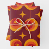 Midden-Eeuw Atomic Starbursts op Retro Circles Inpakpapier Vel (In situ)