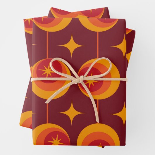 Midden-Eeuw Atomic Starbursts op Retro Circles Inpakpapier Vel (In situ)