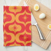 Midden-Eeuw Atomic Starbursts op rood Sinaasappel Theedoek (Quarter Fold)