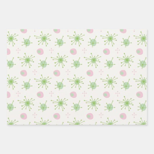 Midden eeuw Atomische Starburst Patroon Roze, Groe Inpakpapier Vel (Voorkant)