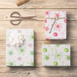 Midden eeuw Atomische Starburst Patroon Roze, Groe Inpakpapier Vel