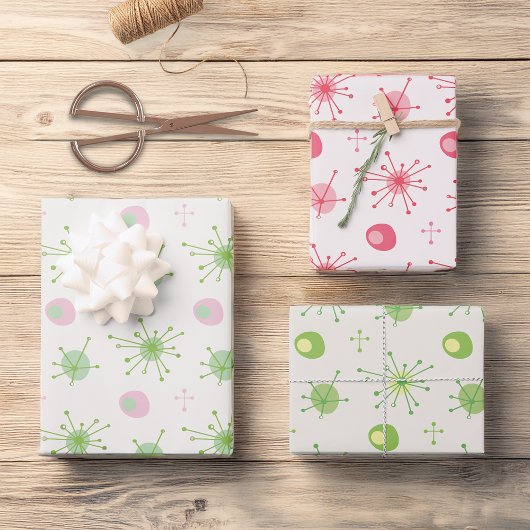 Midden eeuw Atomische Starburst Patroon Roze, Groe Inpakpapier Vel