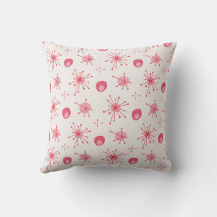 Midden eeuw Atomische Starburst Patroon Roze, Rood Kussen