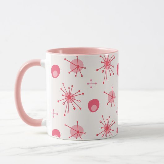 Midden eeuw Atomische Starburst Patroon Roze, Rood Mok (Links)