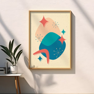 Midden Eeuw Atoom Tijdperk Ster Boemerang Abstract Poster