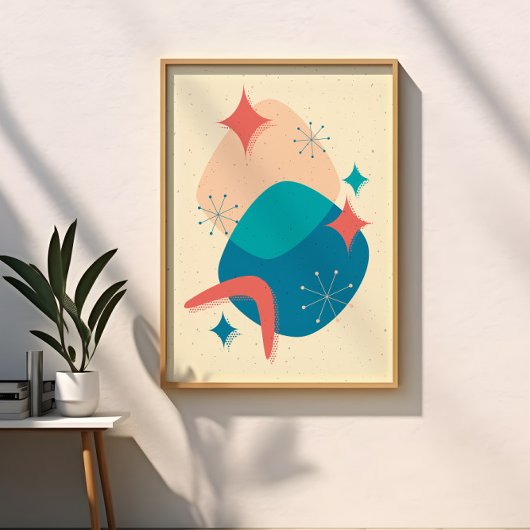 Midden Eeuw Atoom Tijdperk Ster Boemerang Abstract Poster