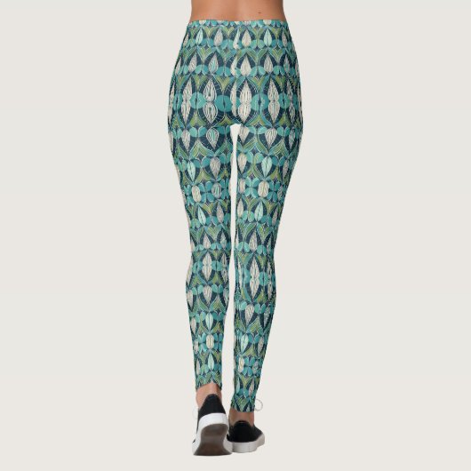 Midden eeuw atoomdruppels blauw groen patroon leggings (Achterkant)