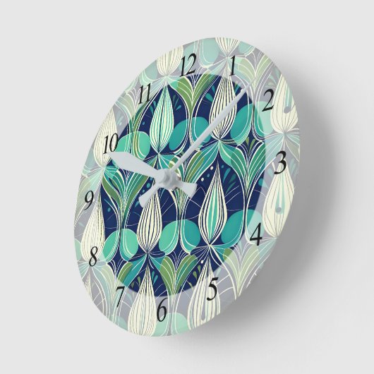 Midden eeuw atoomdruppels blauw groen patroon ronde klok (Hoek)