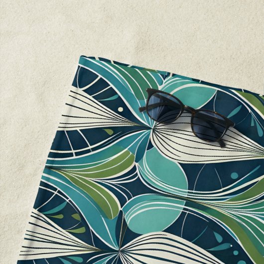 Midden eeuw atoomdruppels blauw groen patroon strandlaken (In situ)