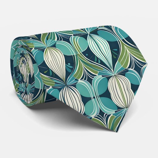 Midden eeuw atoomdruppels blauw groen patroon stropdas (Opgerold)