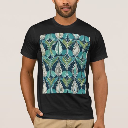 Midden eeuw atoomdruppels blauw groen patroon t-shirt (Voorkant)