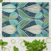 Midden eeuw atoomdruppels blauw groen patroon theedoek (Gevouwen)