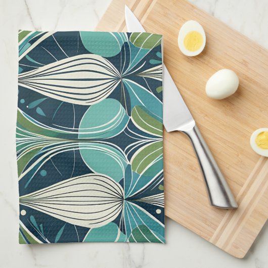 Midden eeuw atoomdruppels blauw groen patroon theedoek (Quarter Fold)