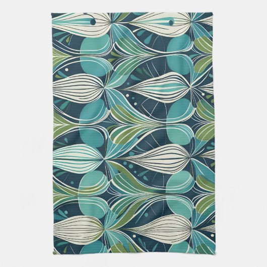 Midden eeuw atoomdruppels blauw groen patroon theedoek (Verticaal)